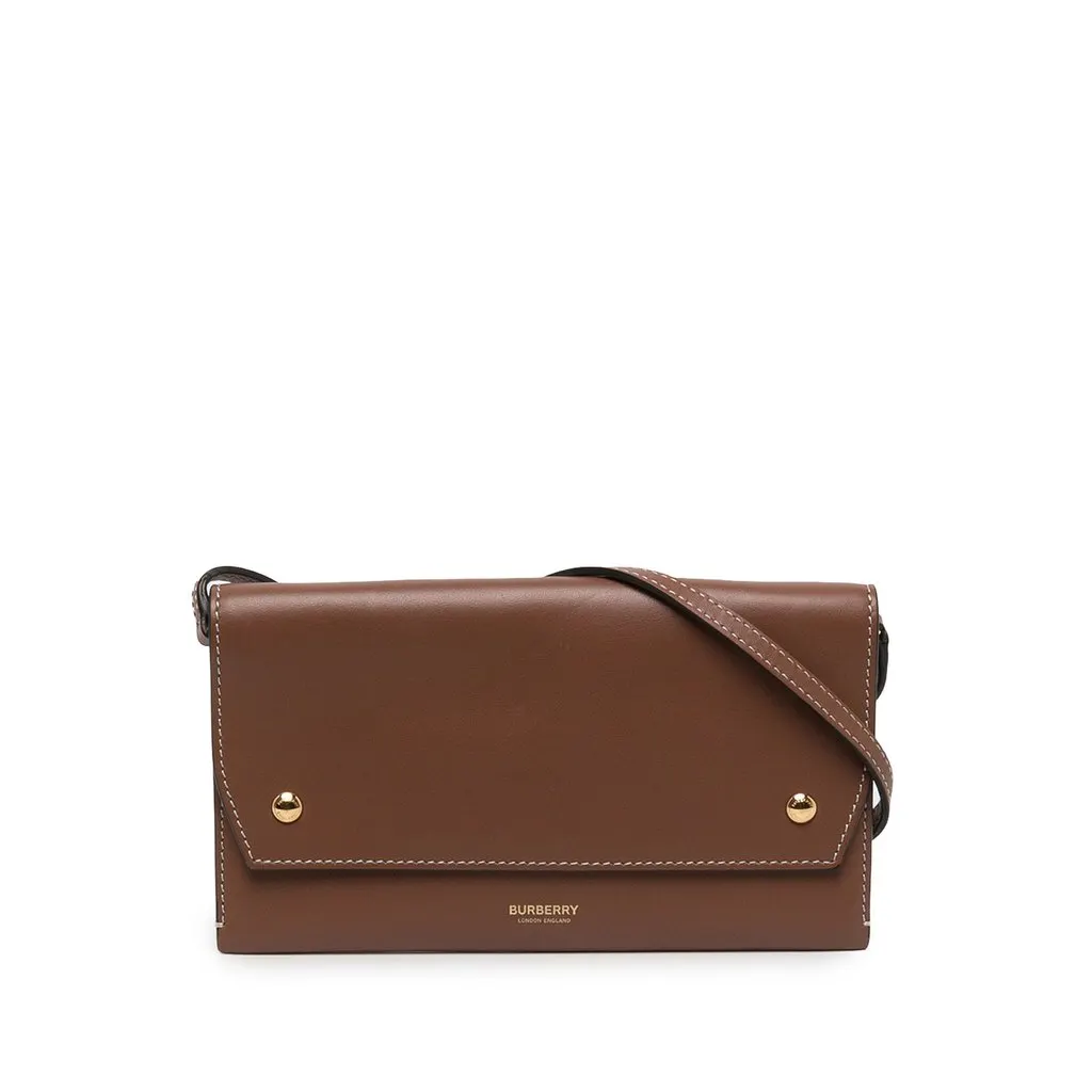 Burberry Leather Grace Wallet On Strap Brown Leather Very good - Front View