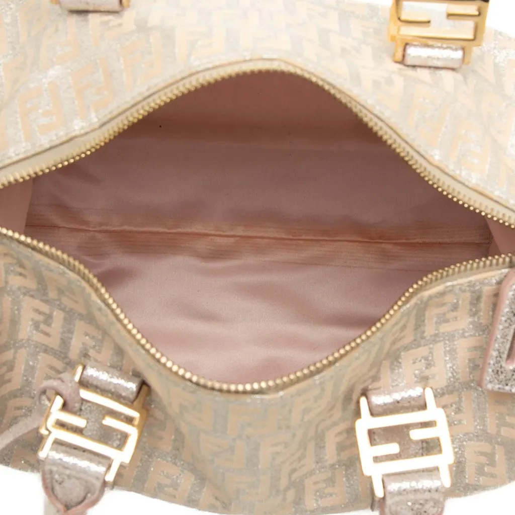 Fendi Small Zucchino Metallic Canvas Forever Bauletto Boston Bag Pink Very good - Model View
