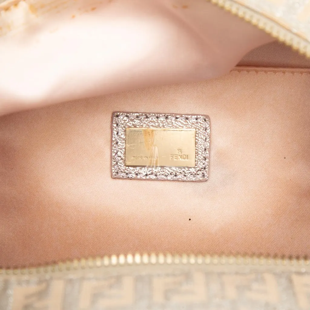 Fendi Small Zucchino Metallic Canvas Forever Bauletto Boston Bag Pink Very good - Box View
