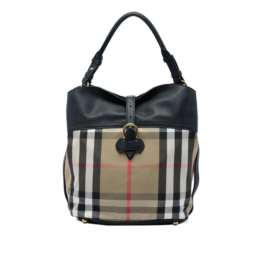 Burberry Medium Mega Check Canvas and Leather Sycamore Hobo Brown Very good - Front View