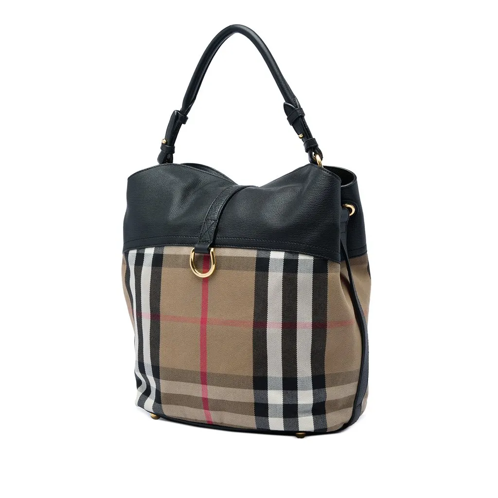 Burberry Medium Mega Check Canvas and Leather Sycamore Hobo Brown Very good - Back View