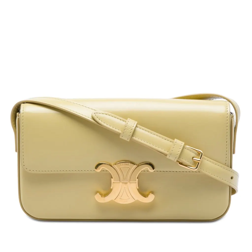 Celine Shiny Calfskin Triomphe Claude Shoulder Bag Yellow Leather Very good - Front View