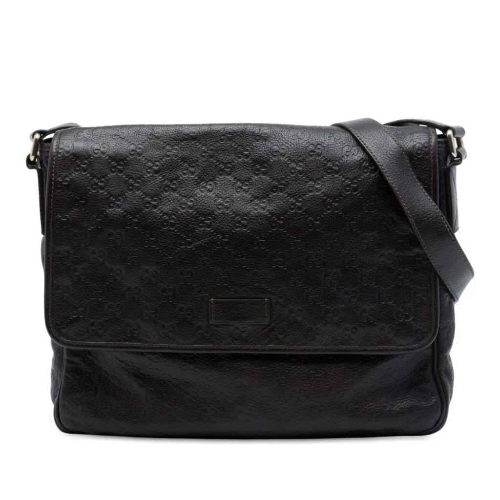 Gucci Guccissima Messenger Bag Brown Leather Good - Front View