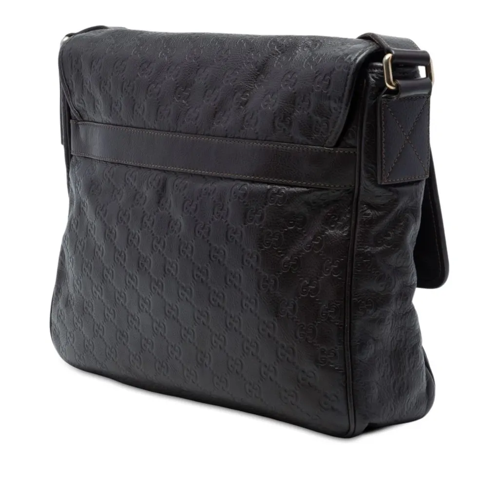 Gucci Guccissima Messenger Bag Brown Leather Good - Back View