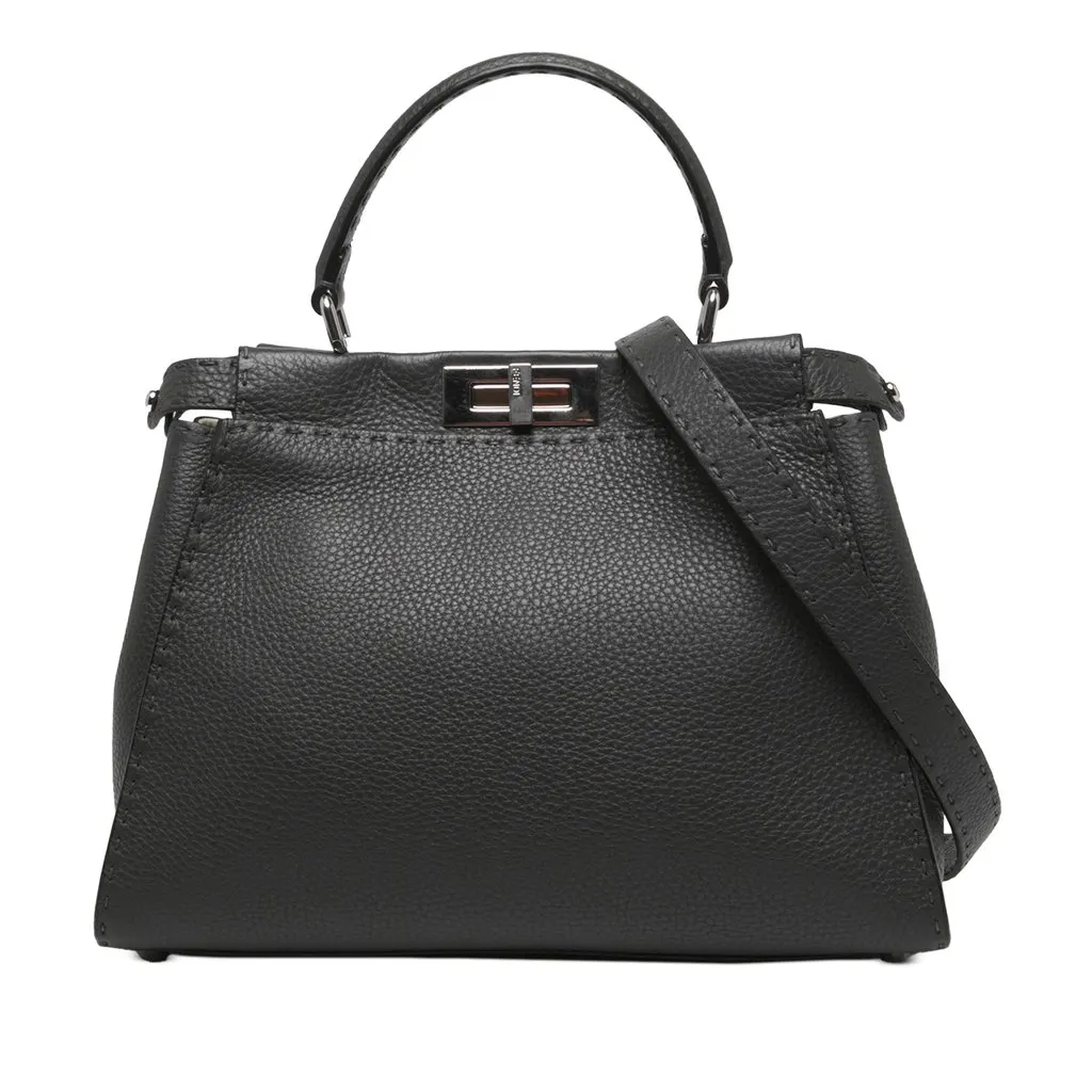 Fendi Medium Leather Selleria Peekaboo Iconic Satchel Black Leather Very good - Front View