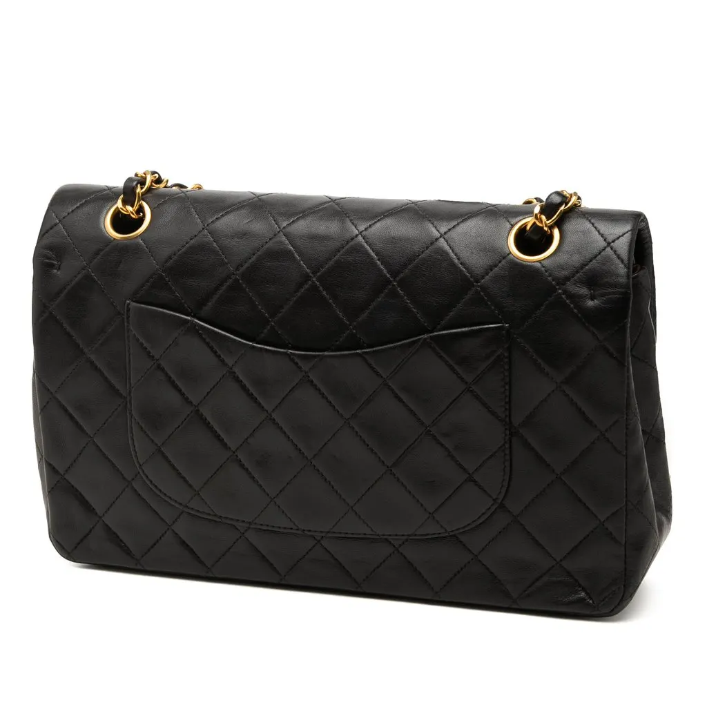 Chanel Medium Classic Lambskin Double Flap Black Leather Very good - Back View