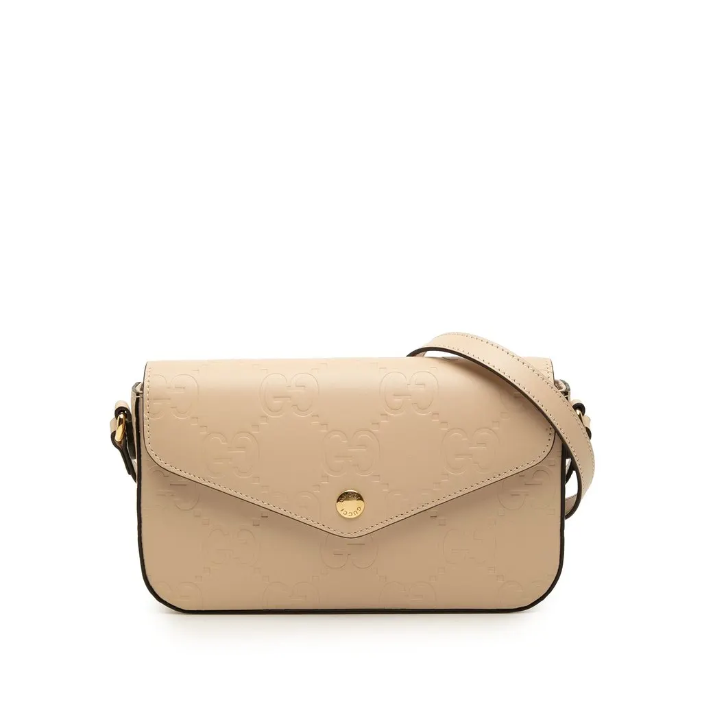Gucci Super Mini GG Jumbo Embossed Leather Pochette Beige Leather Very good - Front View