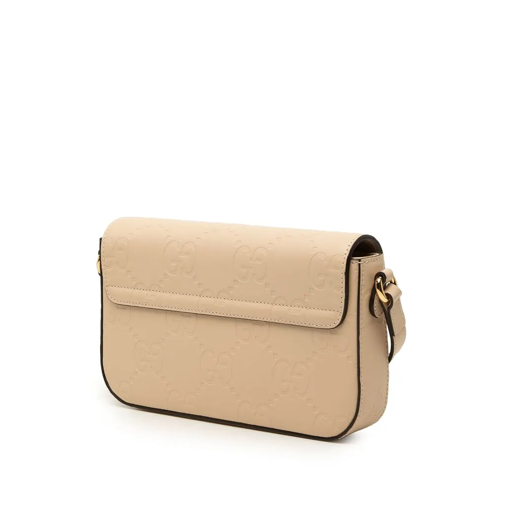Gucci Super Mini GG Jumbo Embossed Leather Pochette Beige Leather Very good - Back View