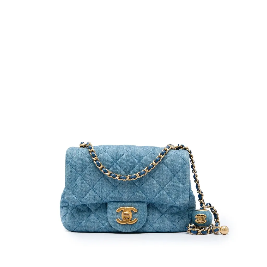Chanel Mini Square Classic Denim Pearl Crush Single Flap Blue Very good - Front View