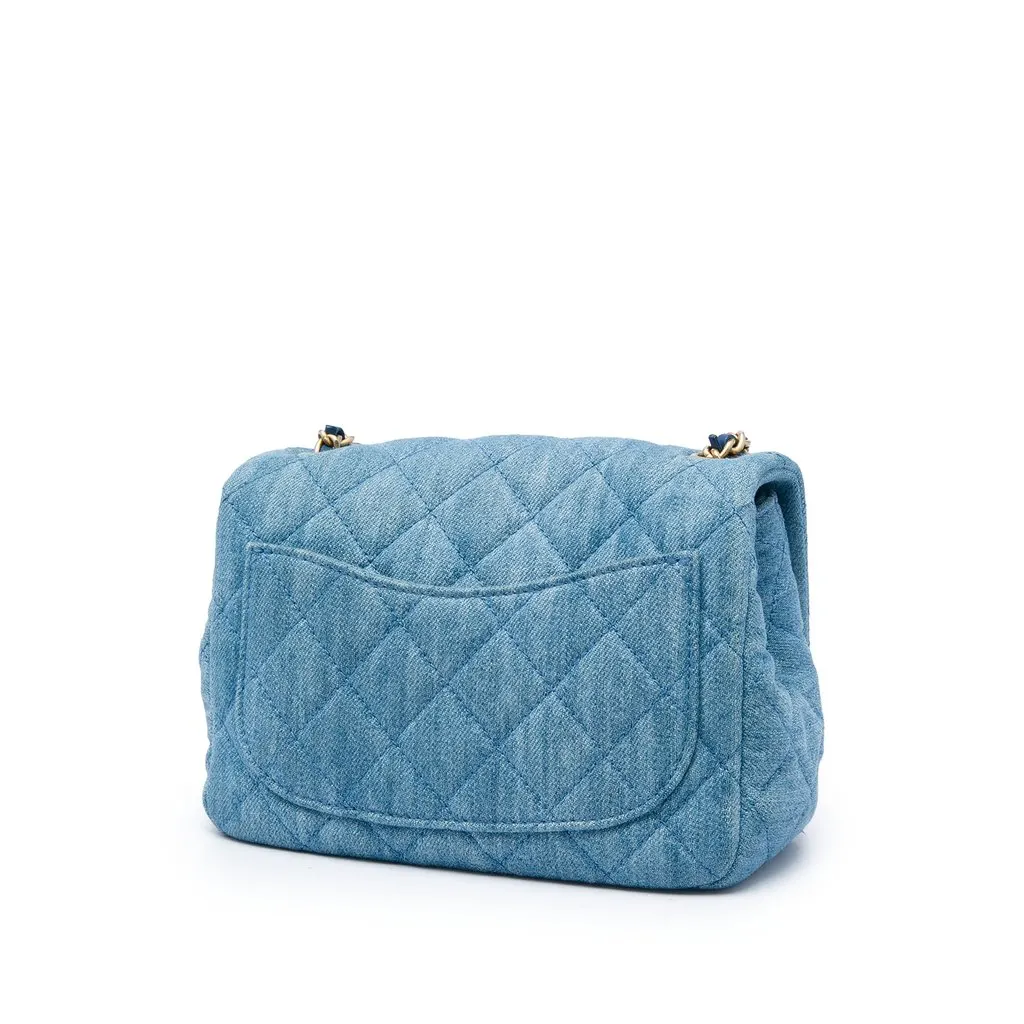 Chanel Mini Square Classic Denim Pearl Crush Single Flap Blue Very good - Back View