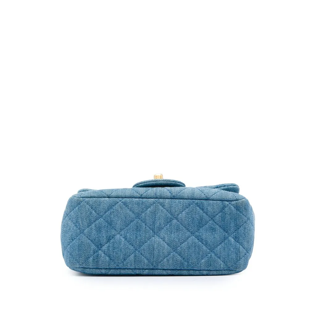 Chanel Mini Square Classic Denim Pearl Crush Single Flap Blue Very good - Inside View