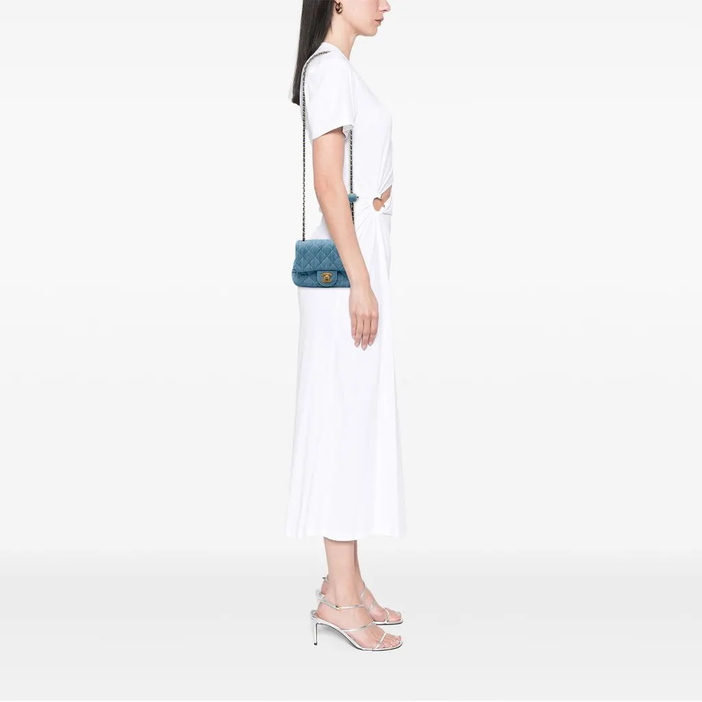 Chanel Mini Square Classic Denim Pearl Crush Single Flap Blue Very good - Box View