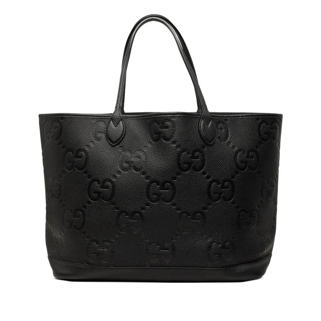 Gucci Large Jumbo GG Embossed Calfskin Tote Black Leather Very good - Front View