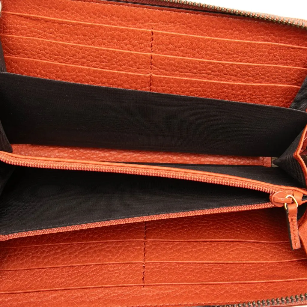 Gucci Leather Bamboo Zip Around Wallet Orange Leather Very good - Model View
