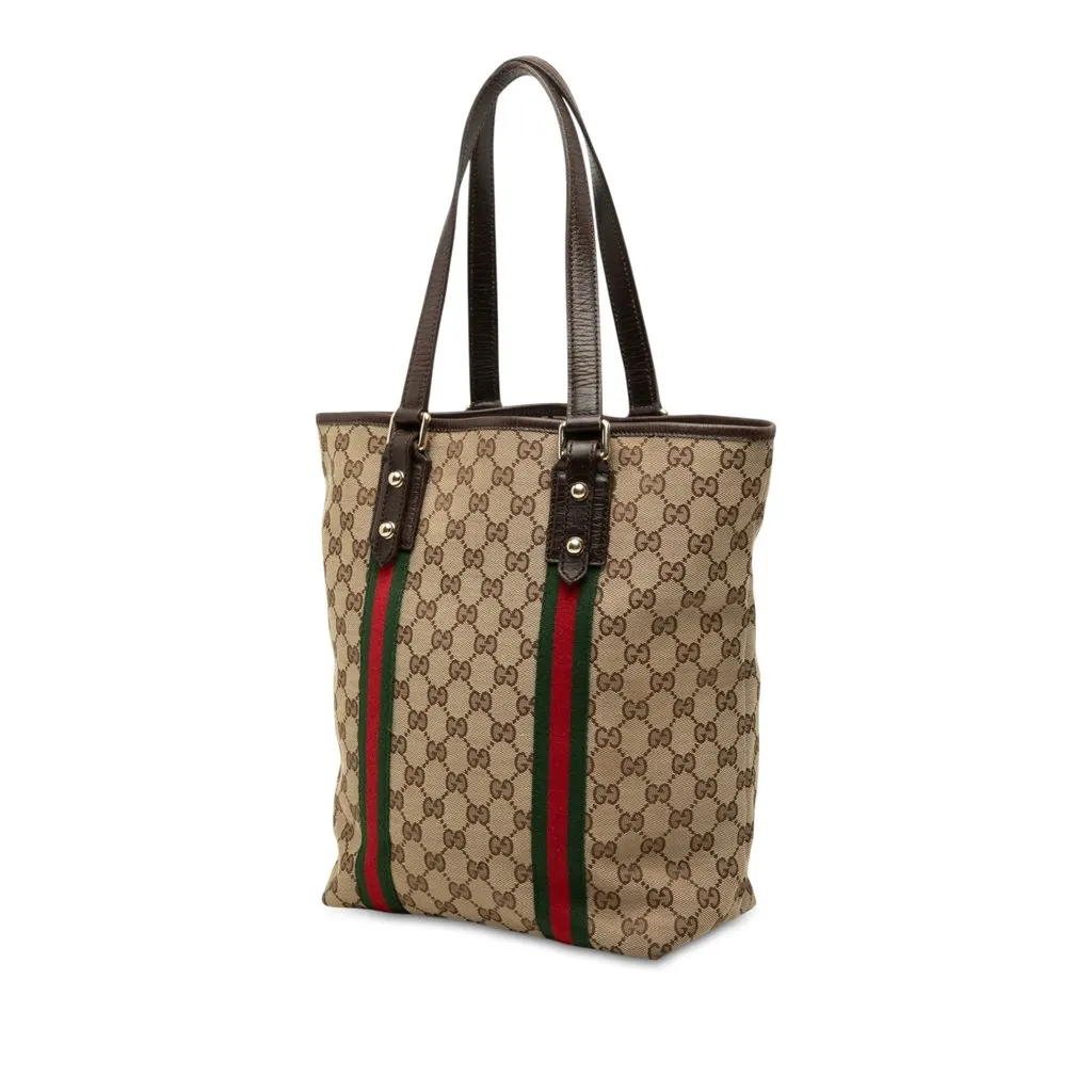 Gucci GG Canvas Web Jolicoeur Tote Beige Canvas Very good - Back View