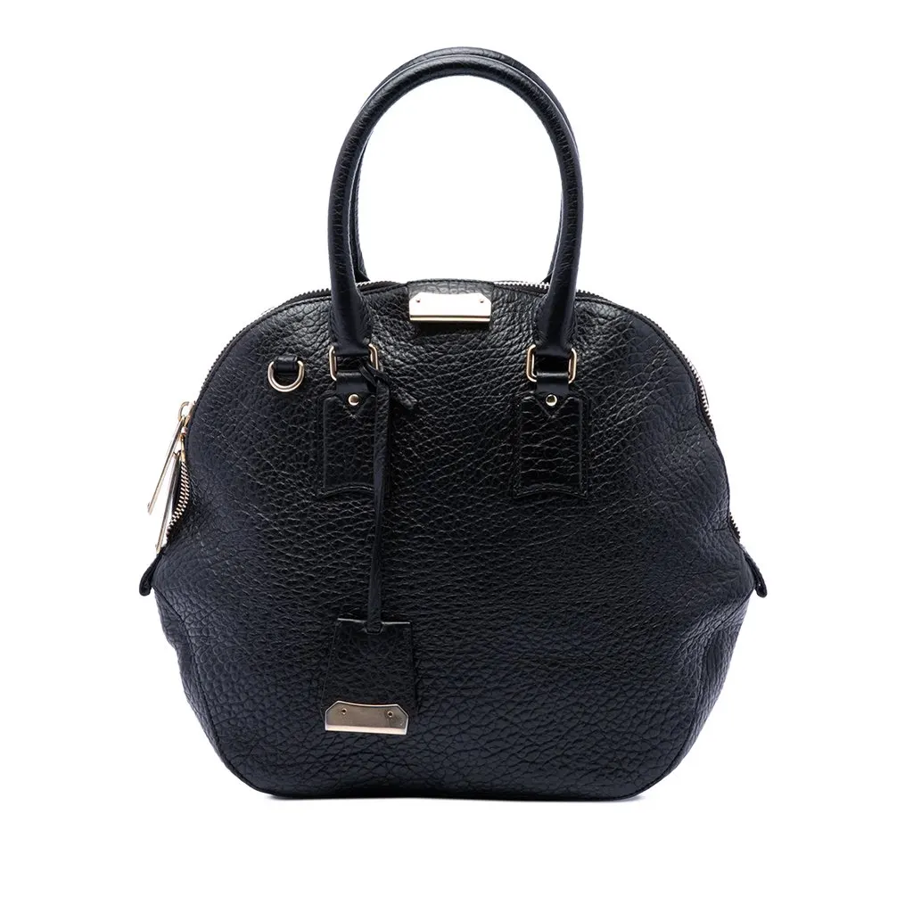Burberry Large Grained Calfskin Heritage Orchard Bowling Bag Black Leather Very good - Front View