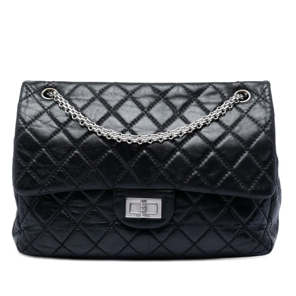 Chanel Quilted Aged Calfskin Reissue 2.55 Double Flap 227 Black Leather Very good - Front View