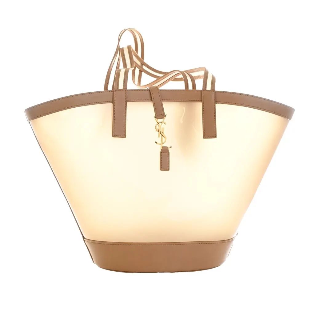 Saint Laurent Medium PVC and Calfskin Panier Tote Beige Plastic Very good - Front View