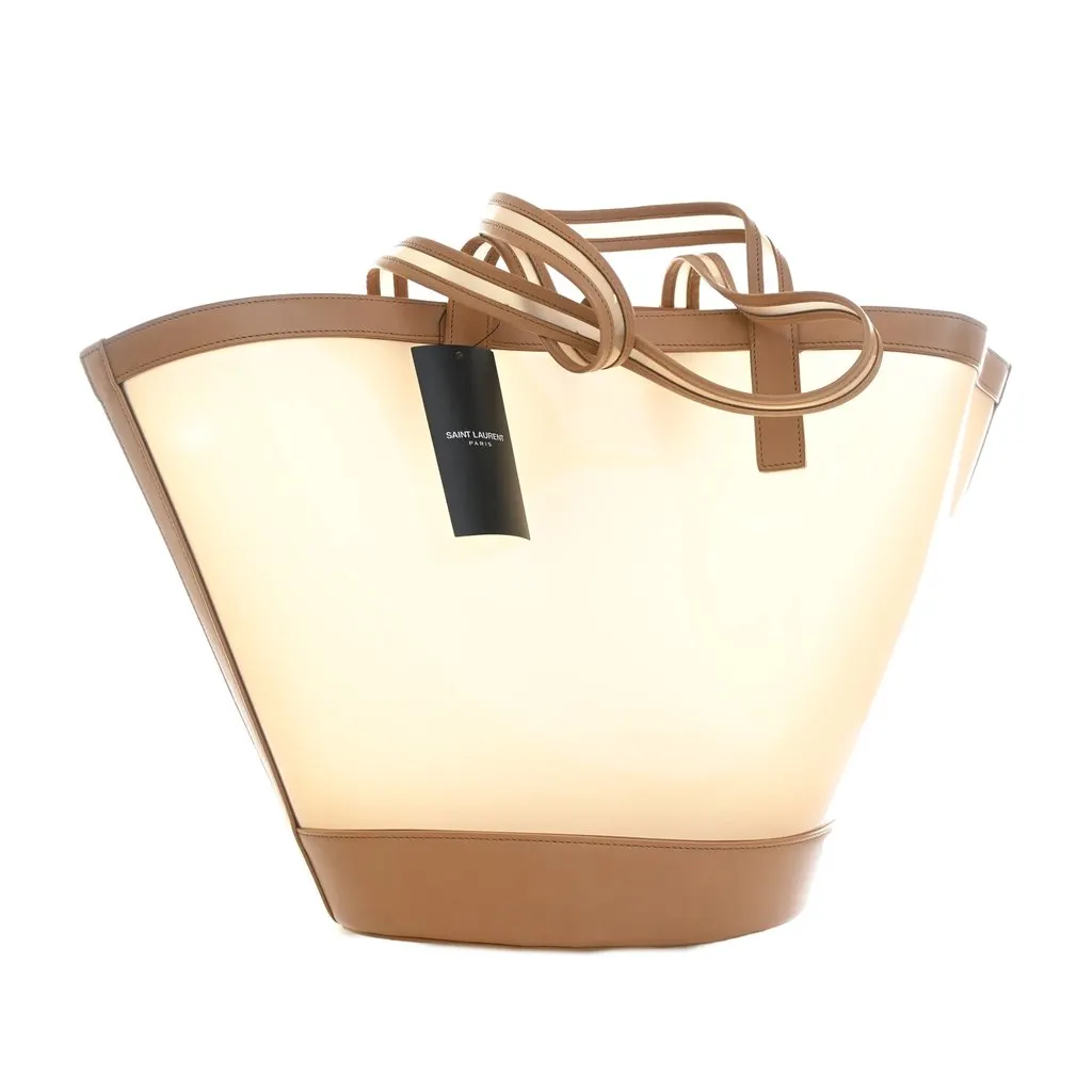 Saint Laurent Medium PVC and Calfskin Panier Tote Beige Plastic Very good - Back View