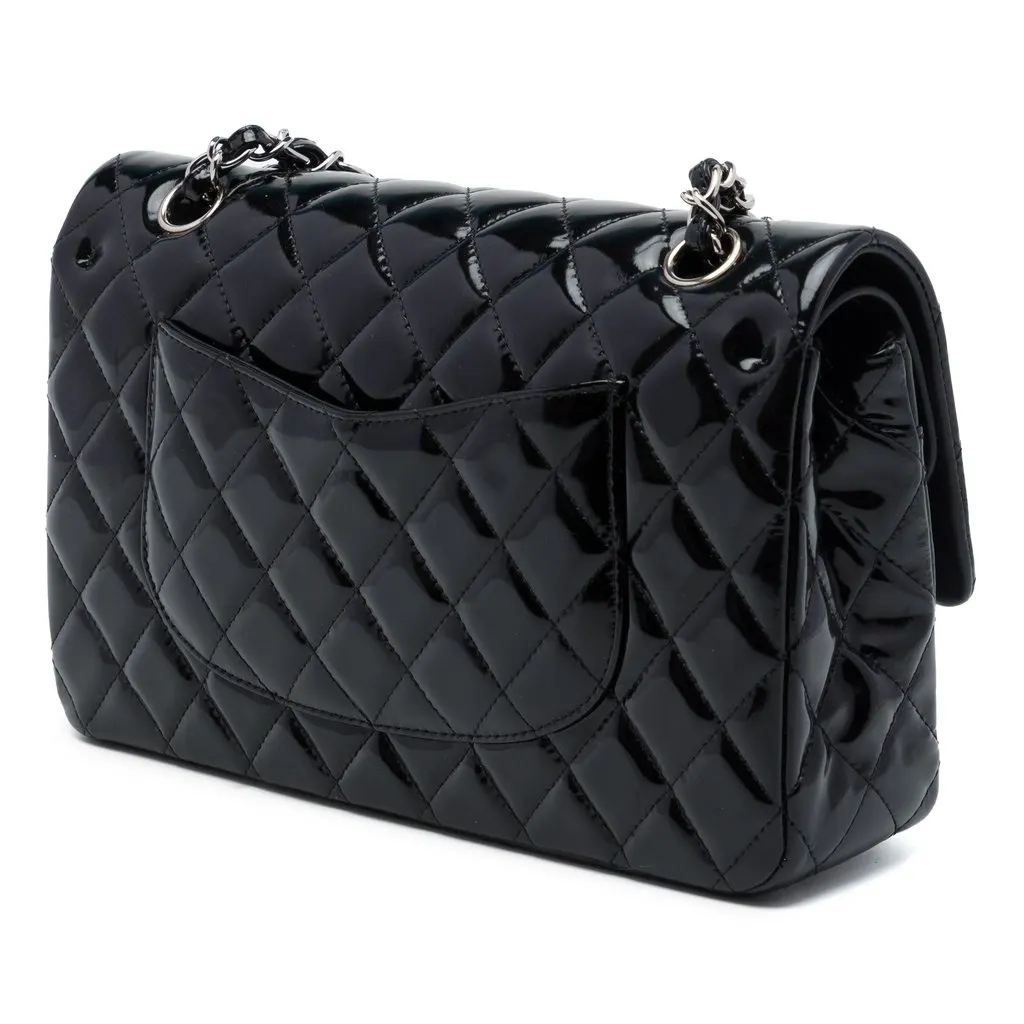 Chanel Medium Classic Patent Double Flap Black Leather Very good - Back View