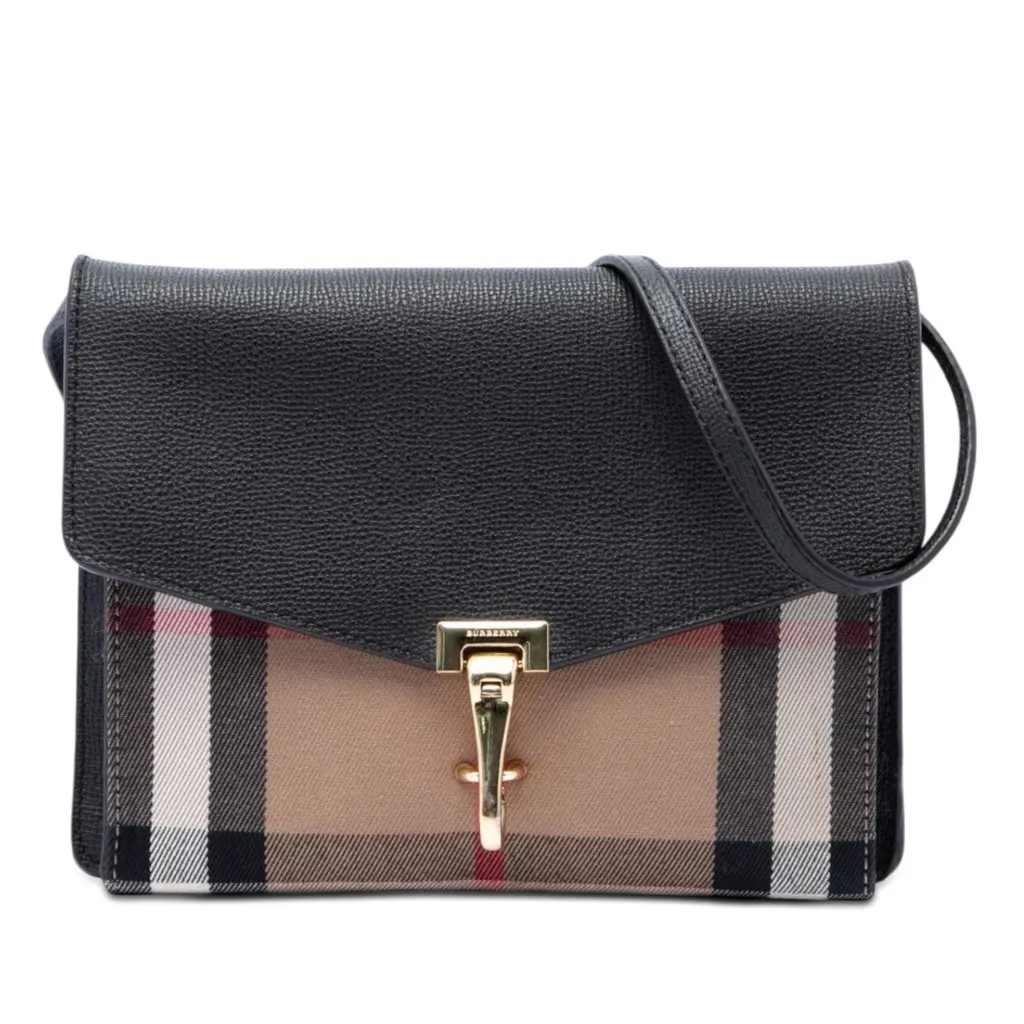 Burberry Small Leather and House Check Canvas Derby Macken Crossbody Black Leather Very good - Front View