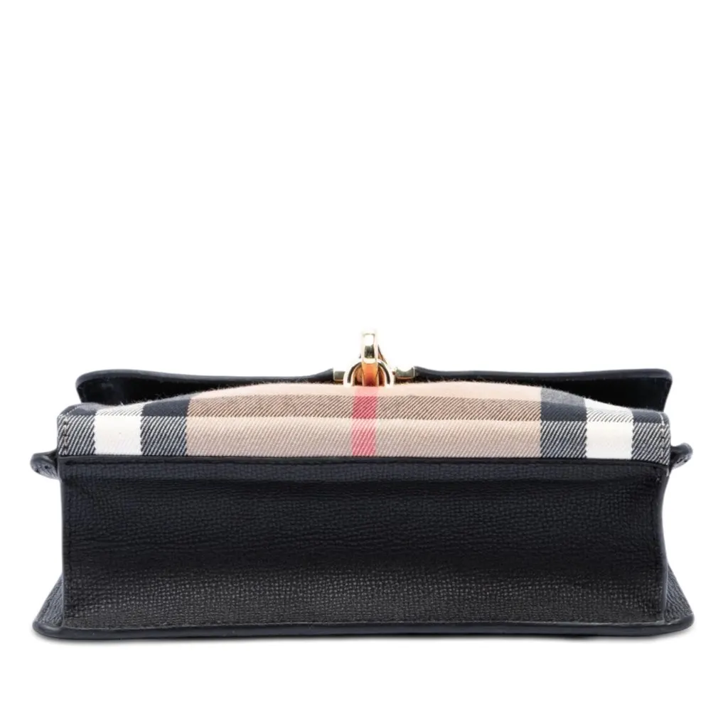 Burberry Small Leather and House Check Canvas Derby Macken Crossbody Black Leather Very good - Inside View