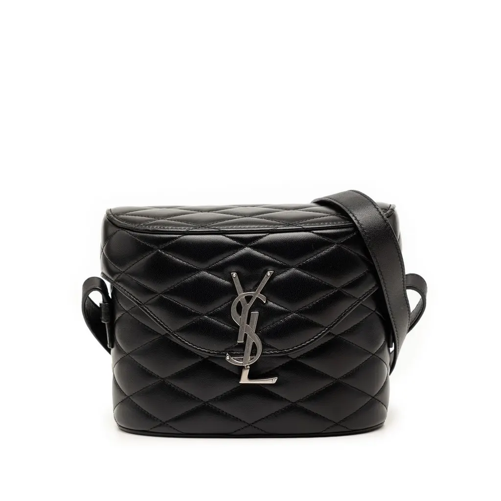 Saint Laurent Quilted Lambskin Monogram June Box Bag Black Leather Very good - Front View