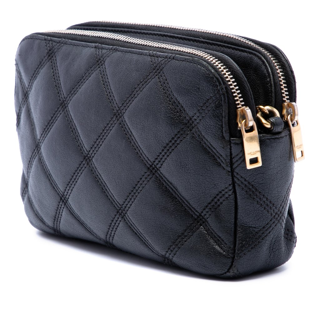 Saint Laurent Mini Quilted Lambskin Becky Double Zip Crossbo