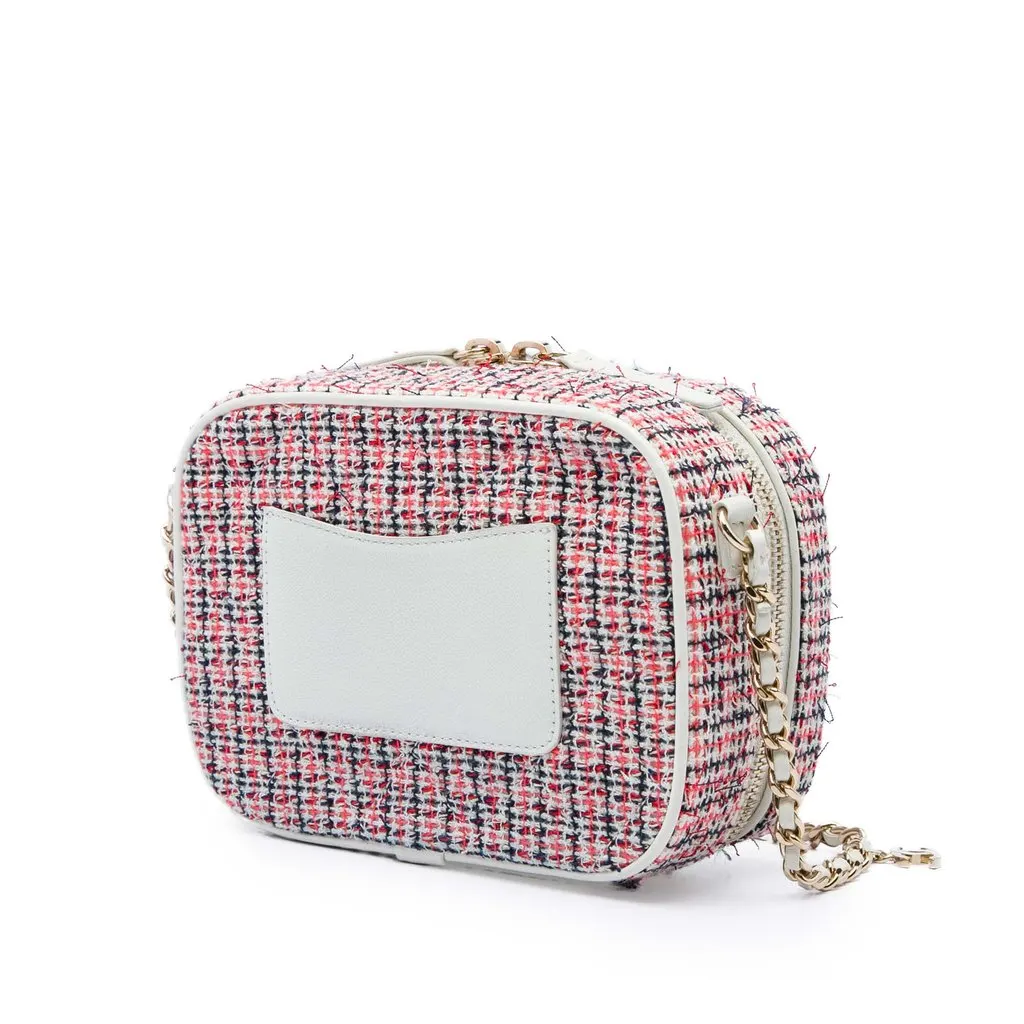 Chanel Tweed CC Mania Camera Bag Red Tweed Good - Back View