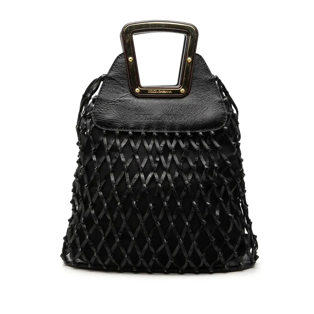 Dolce & Gabbana Woven Leather Net Handle Bag Black Leather Very good - Front View