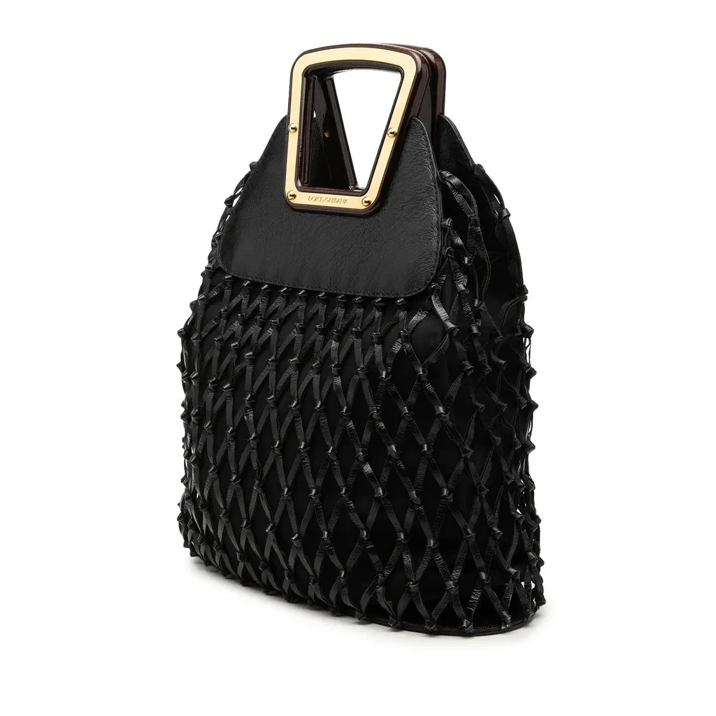 Dolce & Gabbana Woven Leather Net Handle Bag Black Leather Very good - Back View