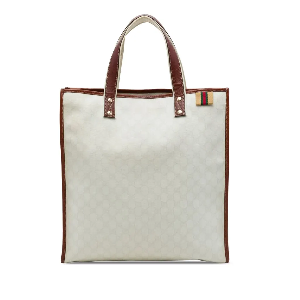 Gucci GG Supreme Web Tote White Canvas Very good - Front View