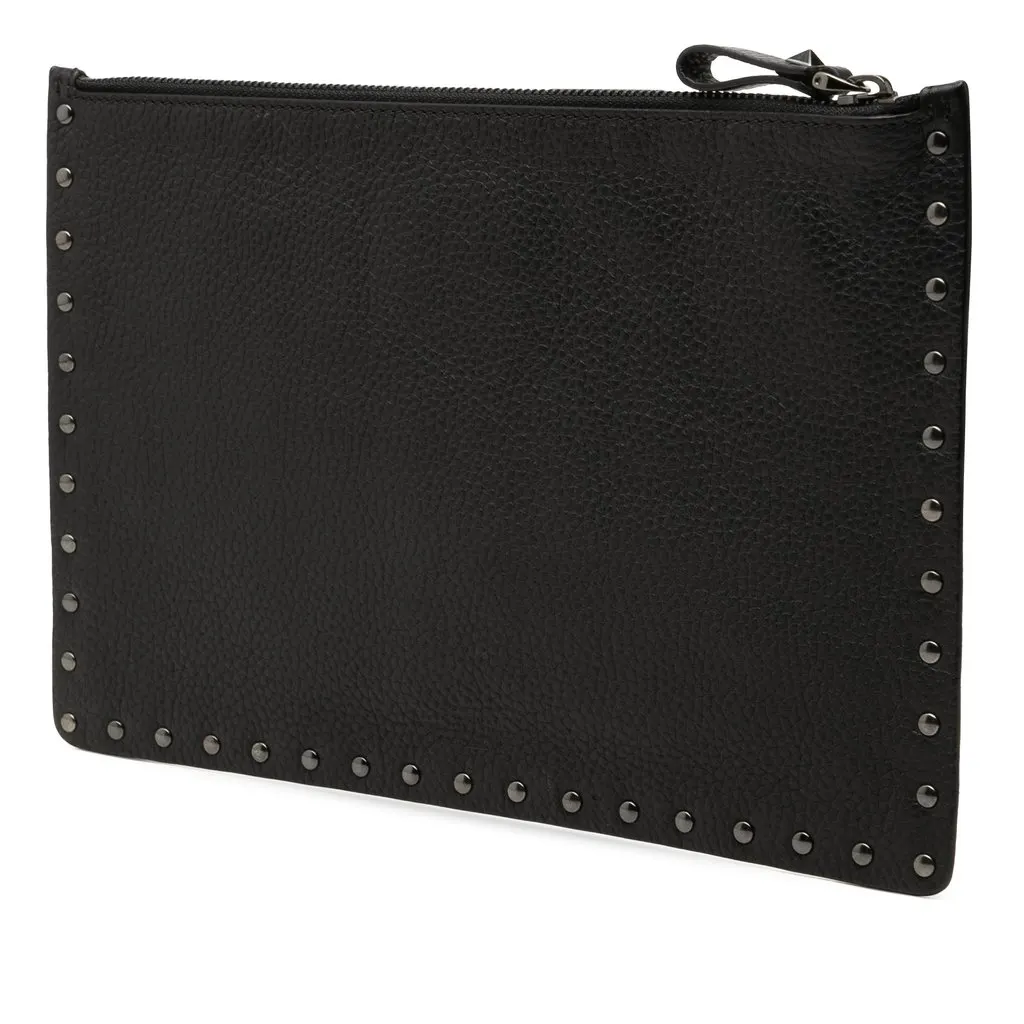 Valentino Grained Calfskin Rockstud Clutch Black Leather Very good - Back View