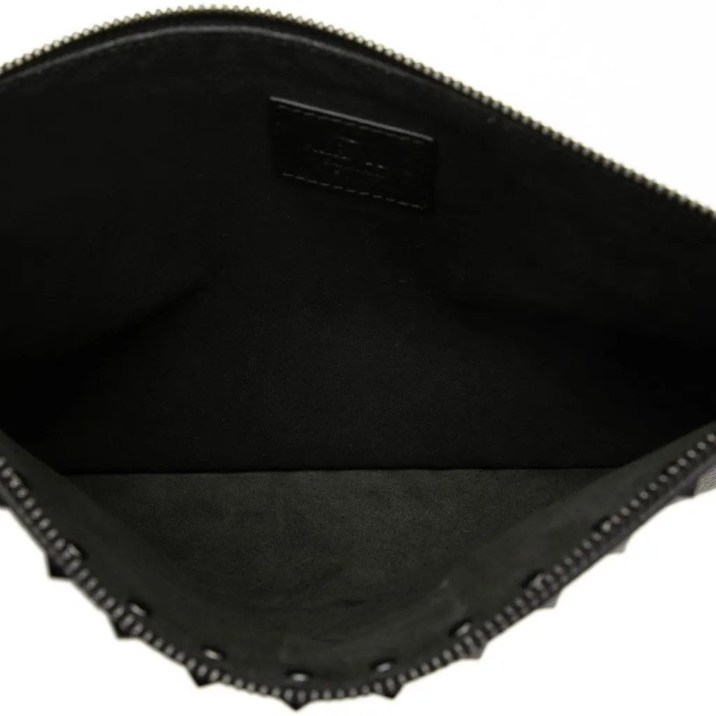 Valentino Grained Calfskin Rockstud Clutch Black Leather Very good - Model View