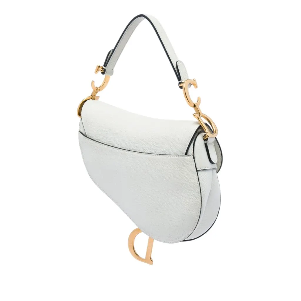 Dior Mini Grained Calfskin Saddle Bag White Leather Very good - Back View
