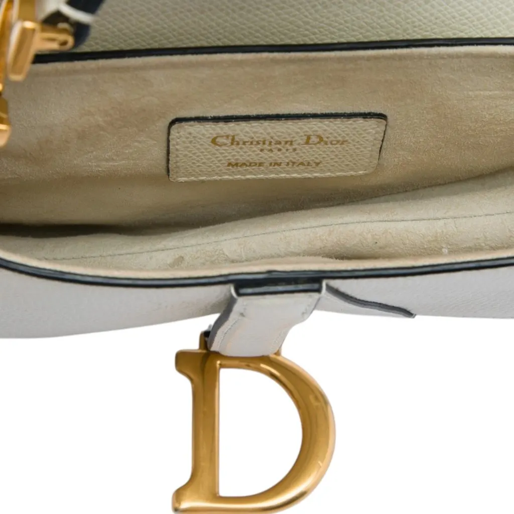 Dior Mini Grained Calfskin Saddle Bag White Leather Very good - Model View