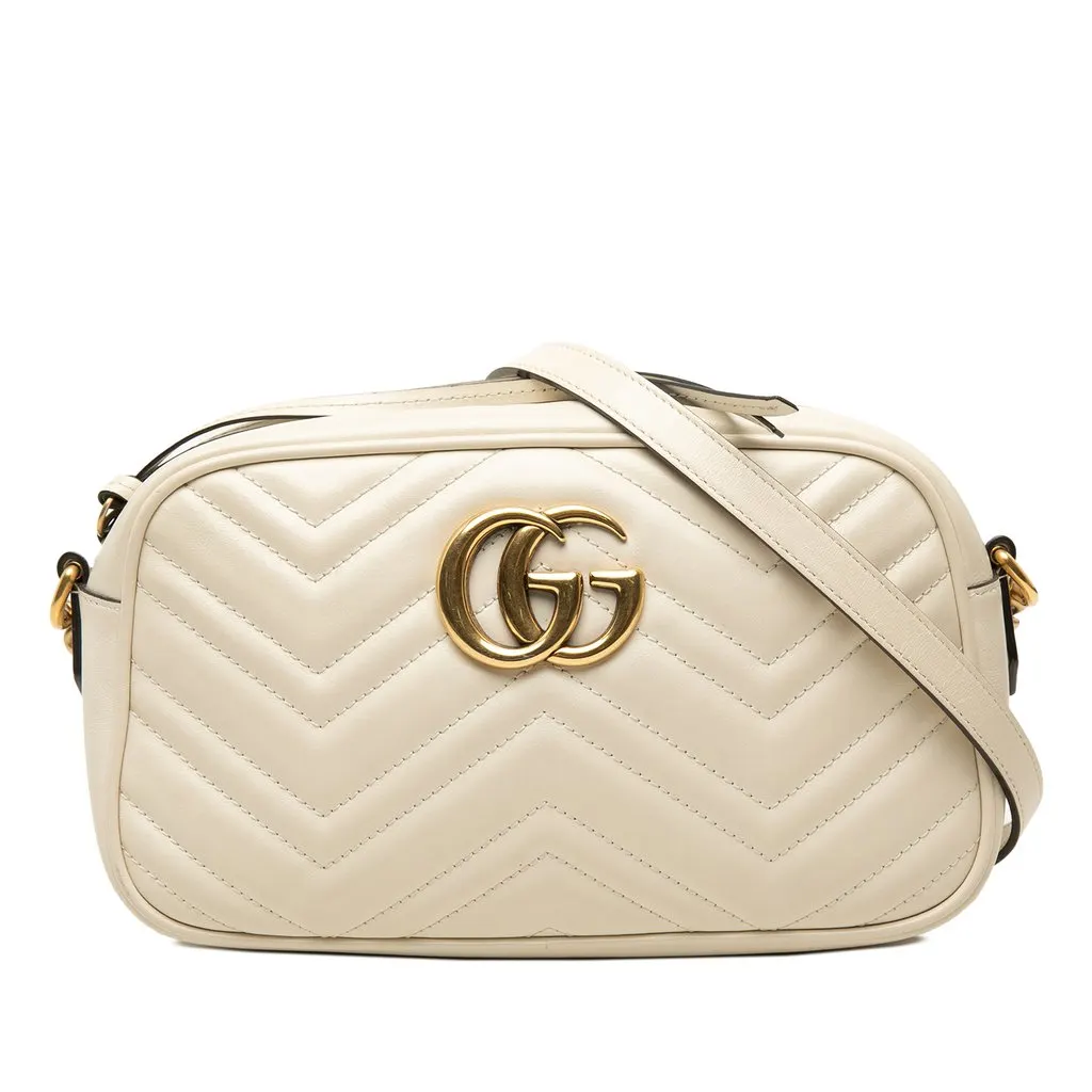Gucci Small GG Marmont Matelasse Leather Crossbody White Leather Very good - Front View