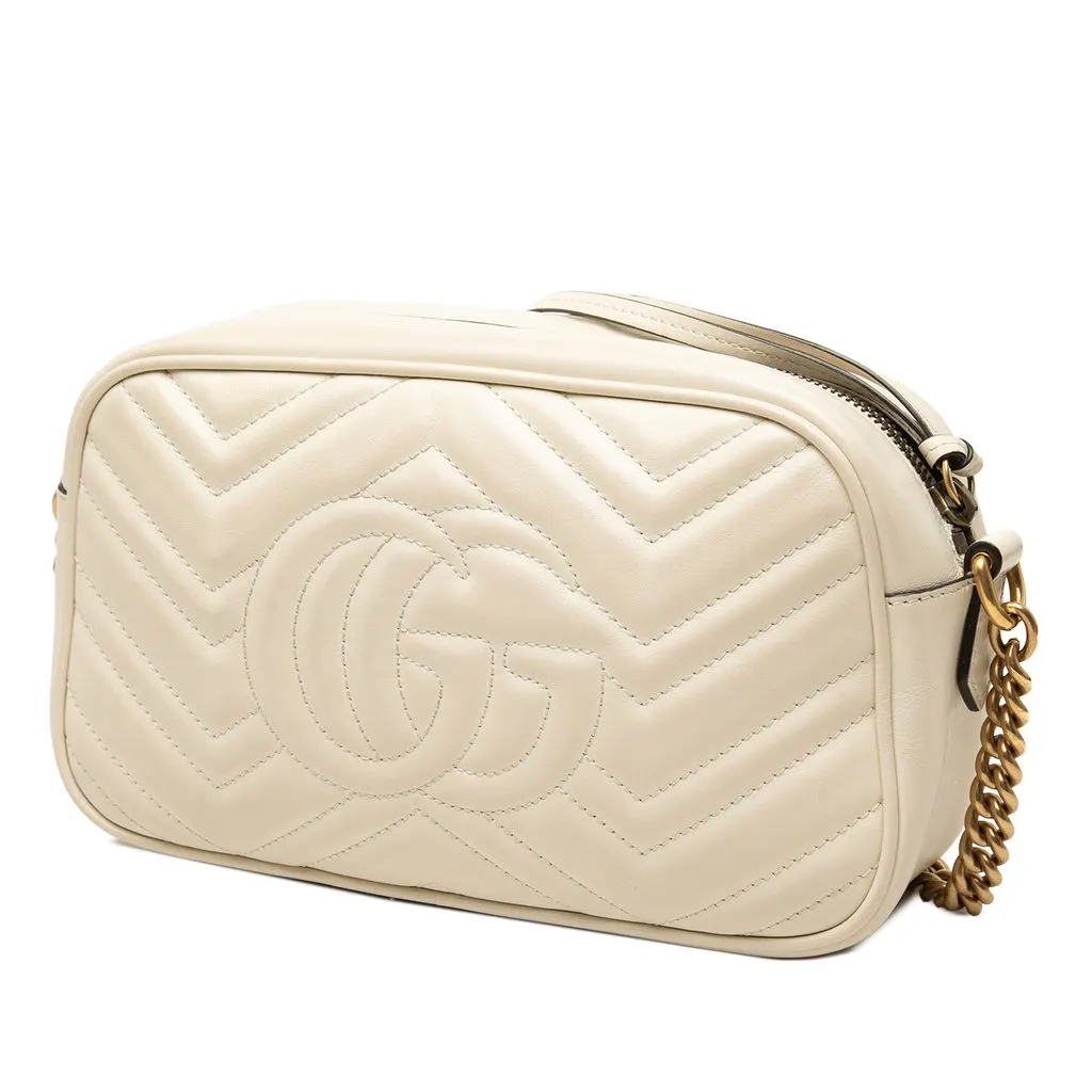 Gucci Small GG Marmont Matelasse Leather Crossbody White Leather Very good - Back View