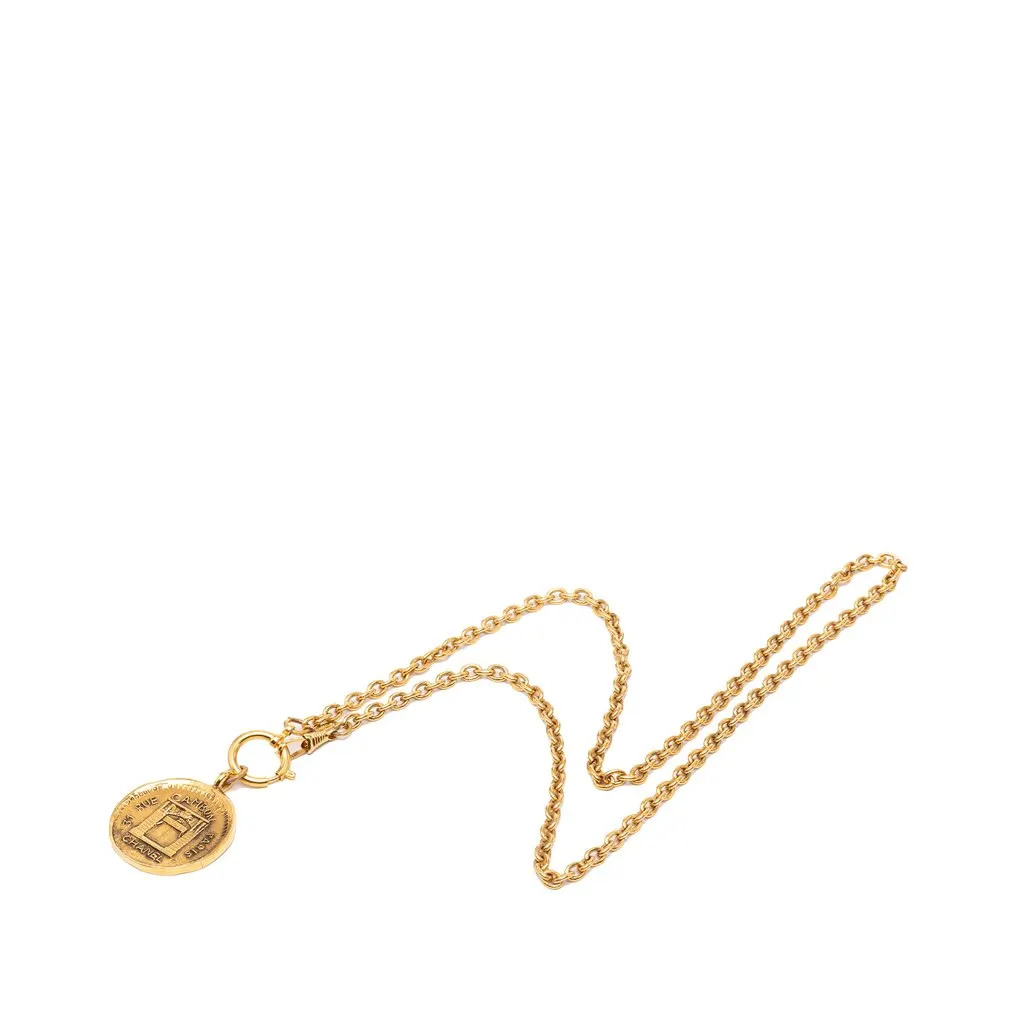 Chanel Gold Plated 31 Rue Cambon Medallion Pendant Necklace Gold Metal Very good - Front View