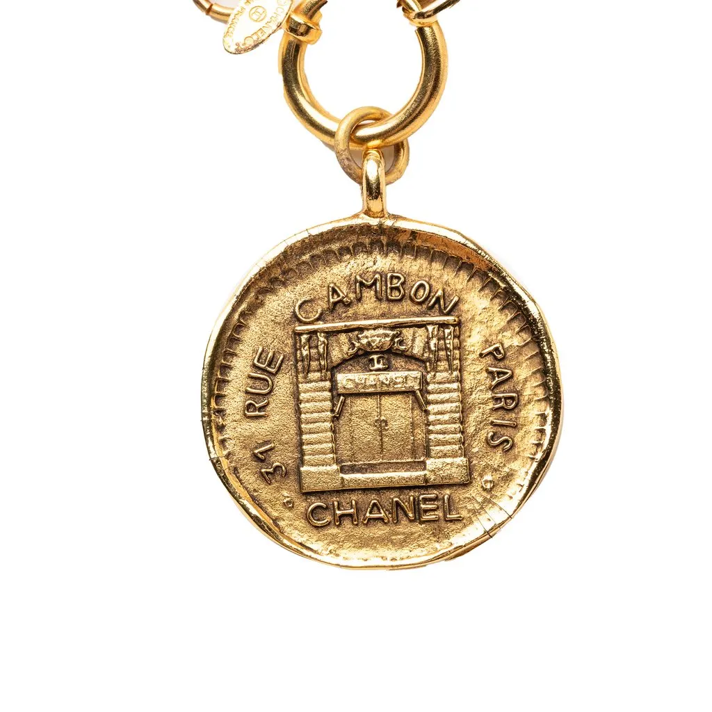 Chanel Gold Plated 31 Rue Cambon Medallion Pendant Necklace Gold Metal Very good - Back View