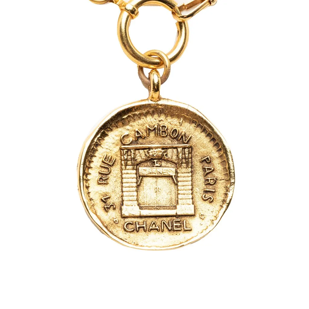 Chanel Gold Plated 31 Rue Cambon Medallion Pendant Necklace Gold Metal Very good - Box View