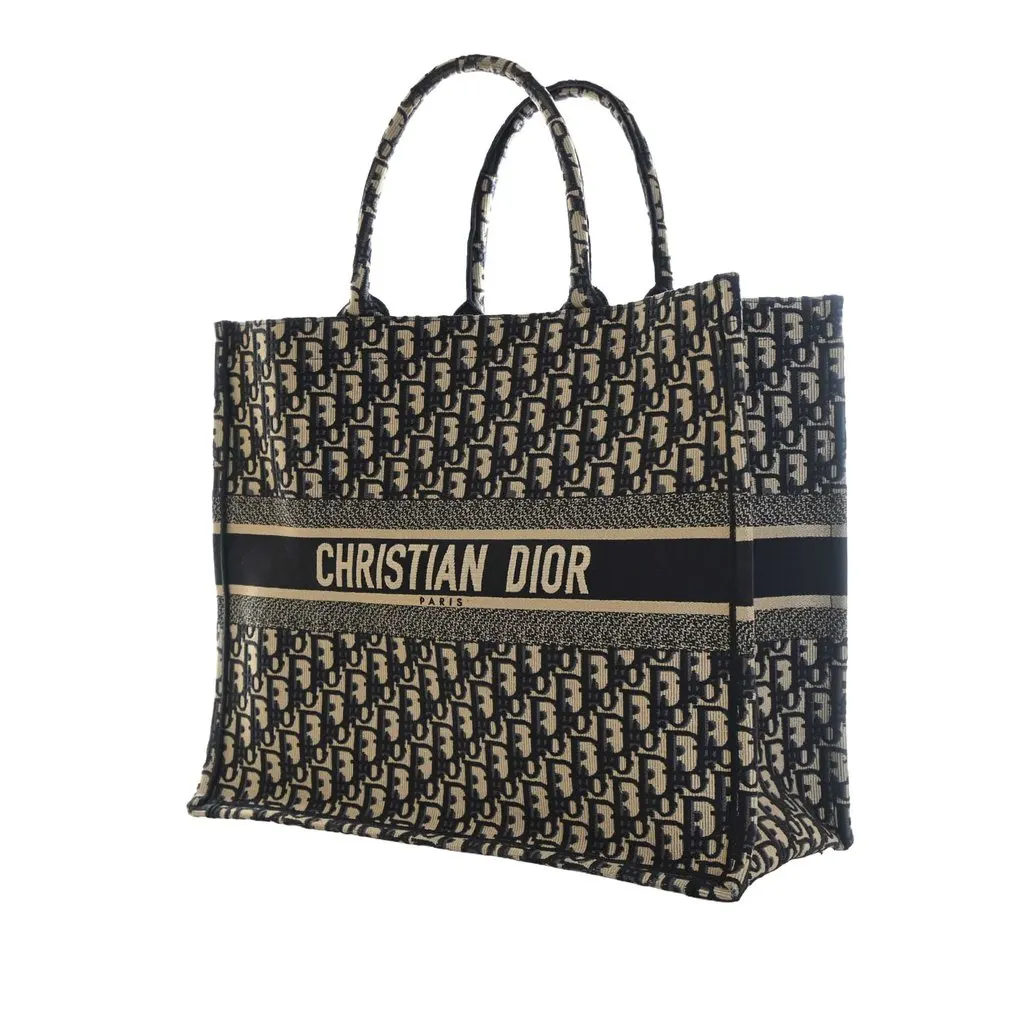 Dior Large Oblique Embroidered Canvas Book Tote Blue Canvas Very good - Back View