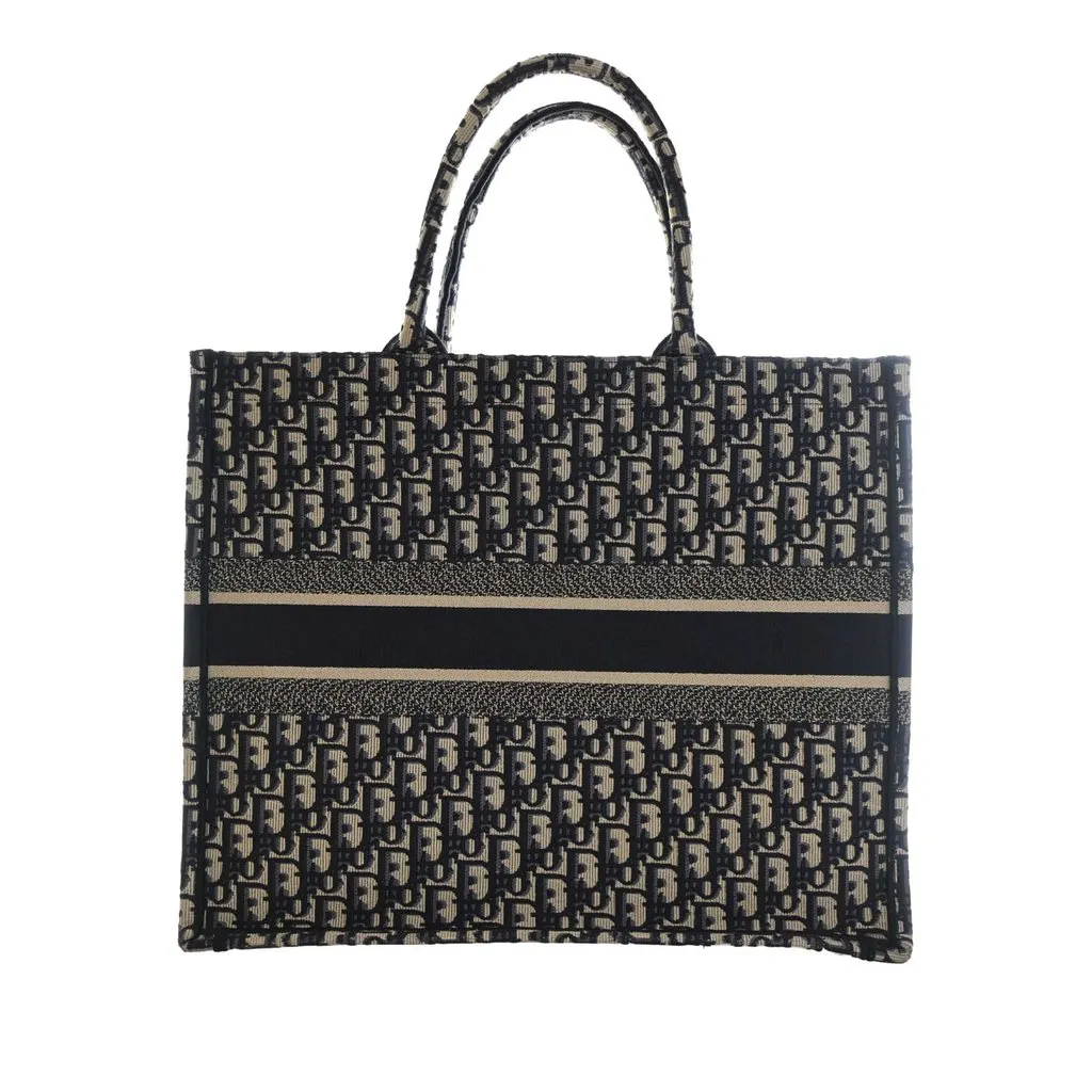 Dior Large Oblique Embroidered Canvas Book Tote Blue Canvas Very good - Model View
