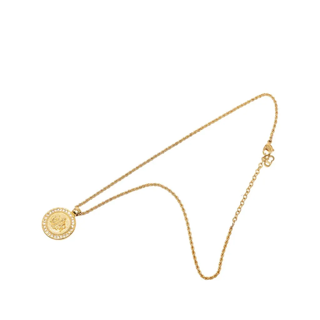 Dior Gold Plated Strass Medallion Pendant Necklace Gold Metal Very good - Front View