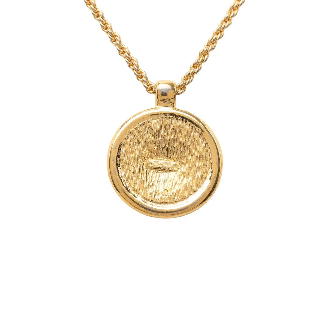Dior Gold Plated Strass Medallion Pendant Necklace Gold Metal Very good - Inside View