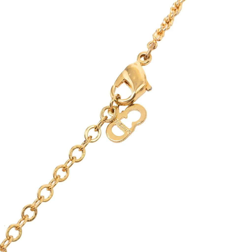Dior Gold Plated Strass Medallion Pendant Necklace Gold Metal Very good - Model View