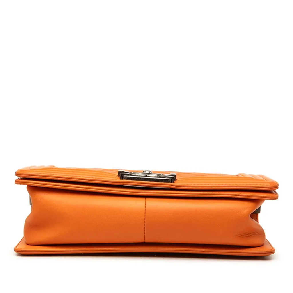 Chanel Old Medium Quilted Lambskin Boy Flap Orange Leather Very good - Inside View