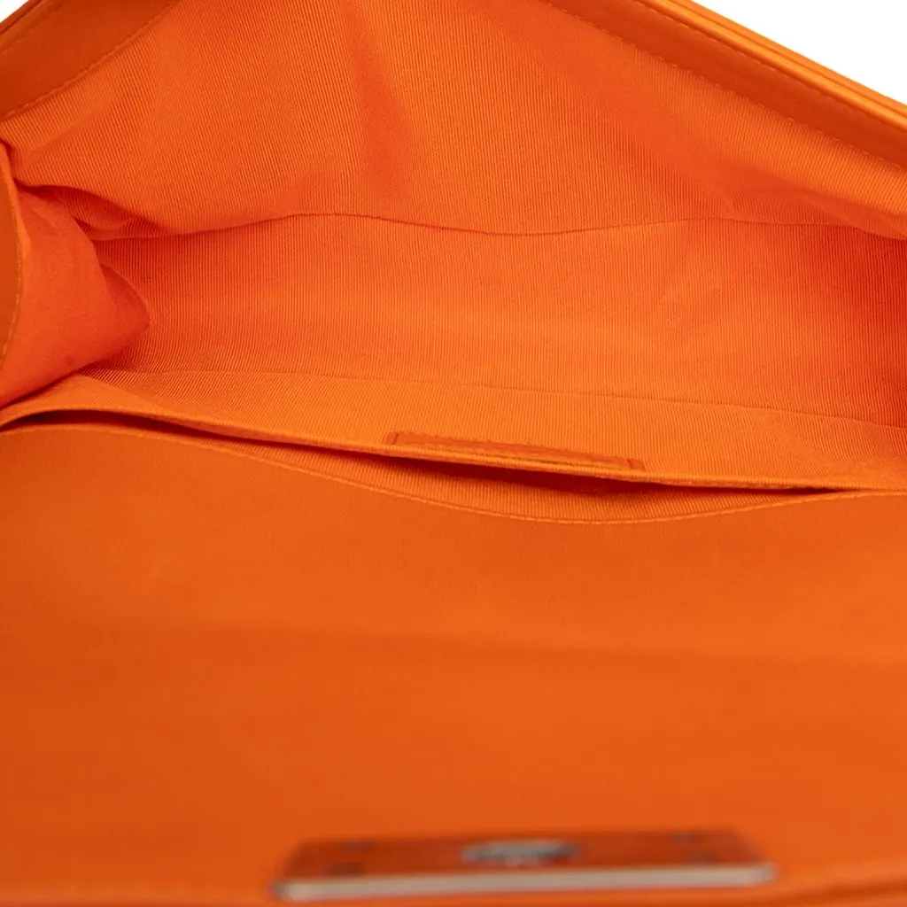 Chanel Old Medium Quilted Lambskin Boy Flap Orange Leather Very good - Model View