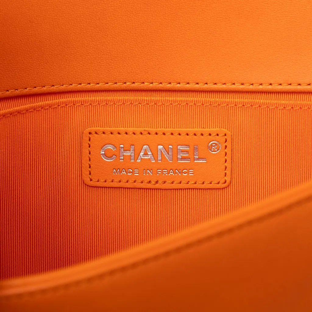 Chanel Old Medium Quilted Lambskin Boy Flap Orange Leather Very good - Box View