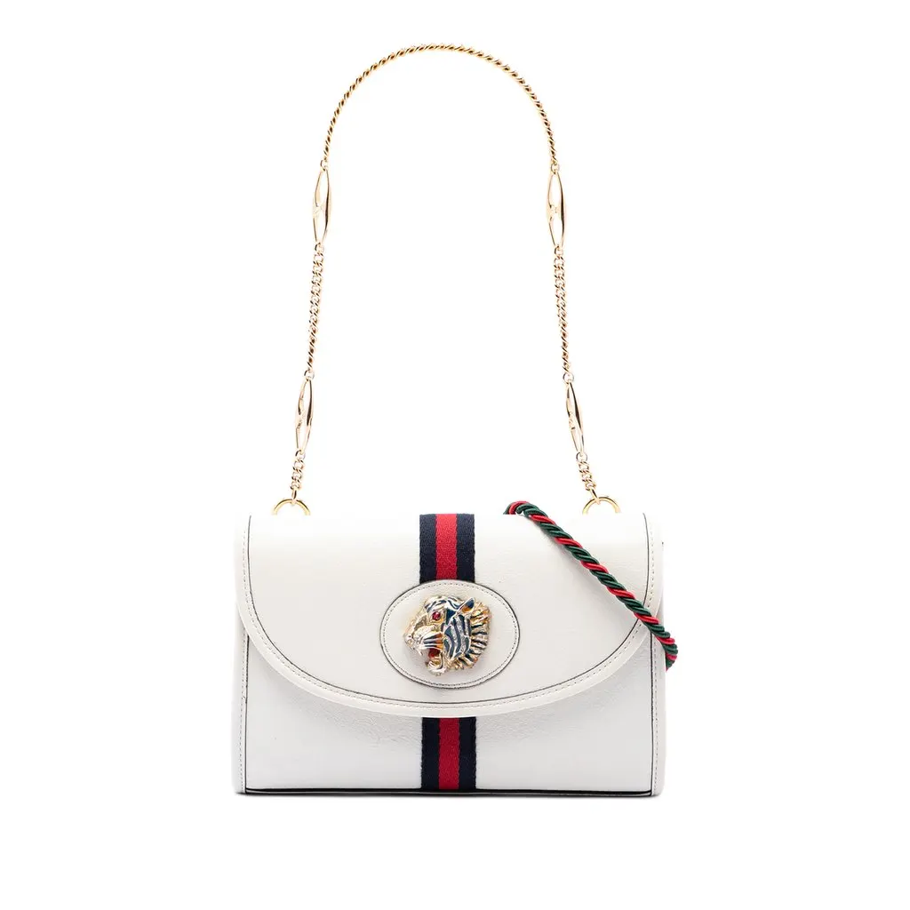 Gucci Small Leather Rajah Web Chain Satchel White Leather Very good - Front View